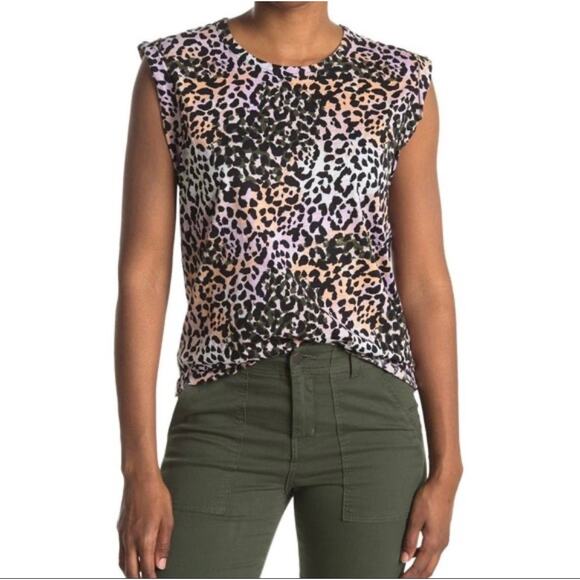 VERONICA BEARD DEEE MUSCLE TEE IN LILIAC LEOPARD size Medium M - Picture 1 of 4